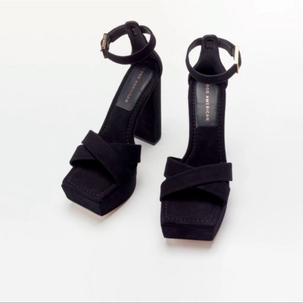New  Good American Suede Platform Sandals Size 10 - Picture 7 of 17